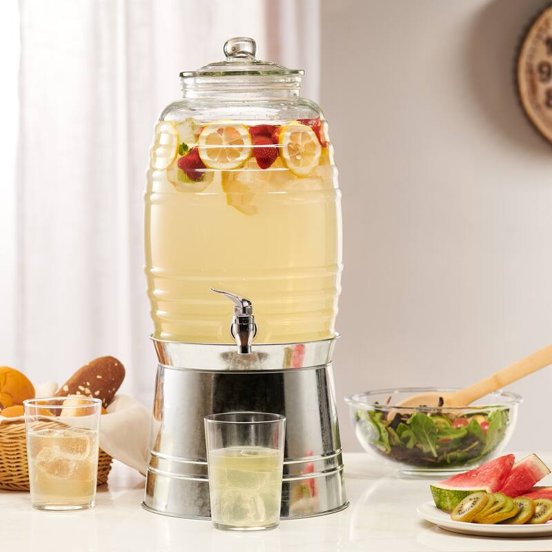 Oak Grove Dispenser W/ Glass Lid & Galvanized Base 320Oz/ 2.5Gal