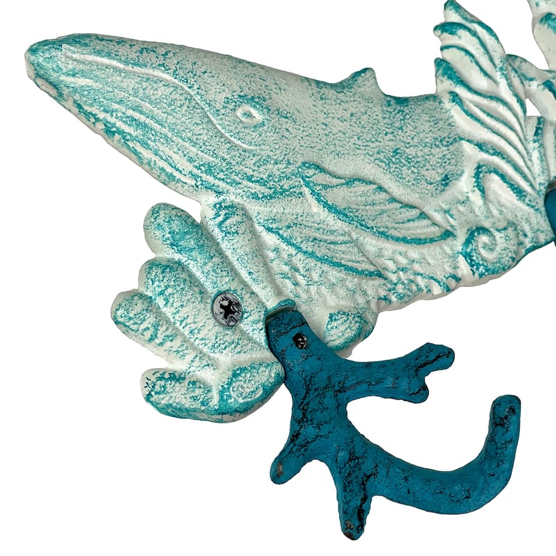 Cast Iron Sealife Plaque With Coral Hooks - Coastal Wall Decor - 5.75 X 15.5 X 2 inches