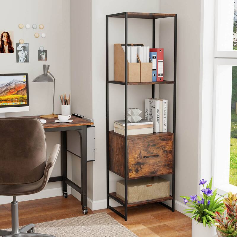 Costway 5-Tier Bookshelf with 4 Open Shelves Storage Drawer Modern - See Details