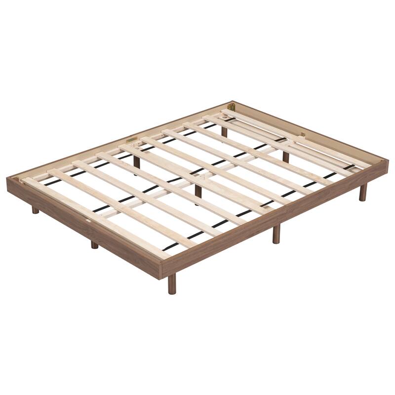 Brown Modern Full Floating Bed Frame in Washed Particle Board, High-Quality, No Box Spring Needed