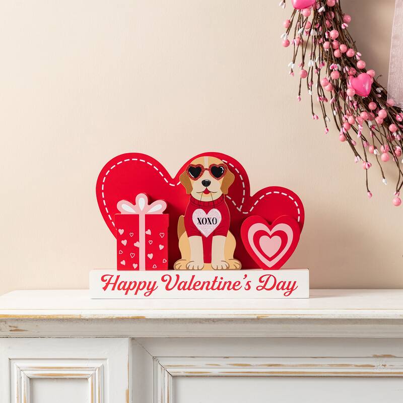 Glitzhome 12"L Set of 4 Valentine's Wooden Table Blocks