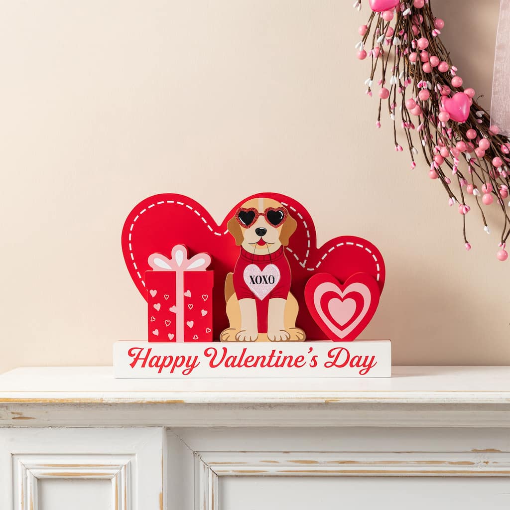 Glitzhome 12"L Set of 4 Valentine's Wooden Table Blocks