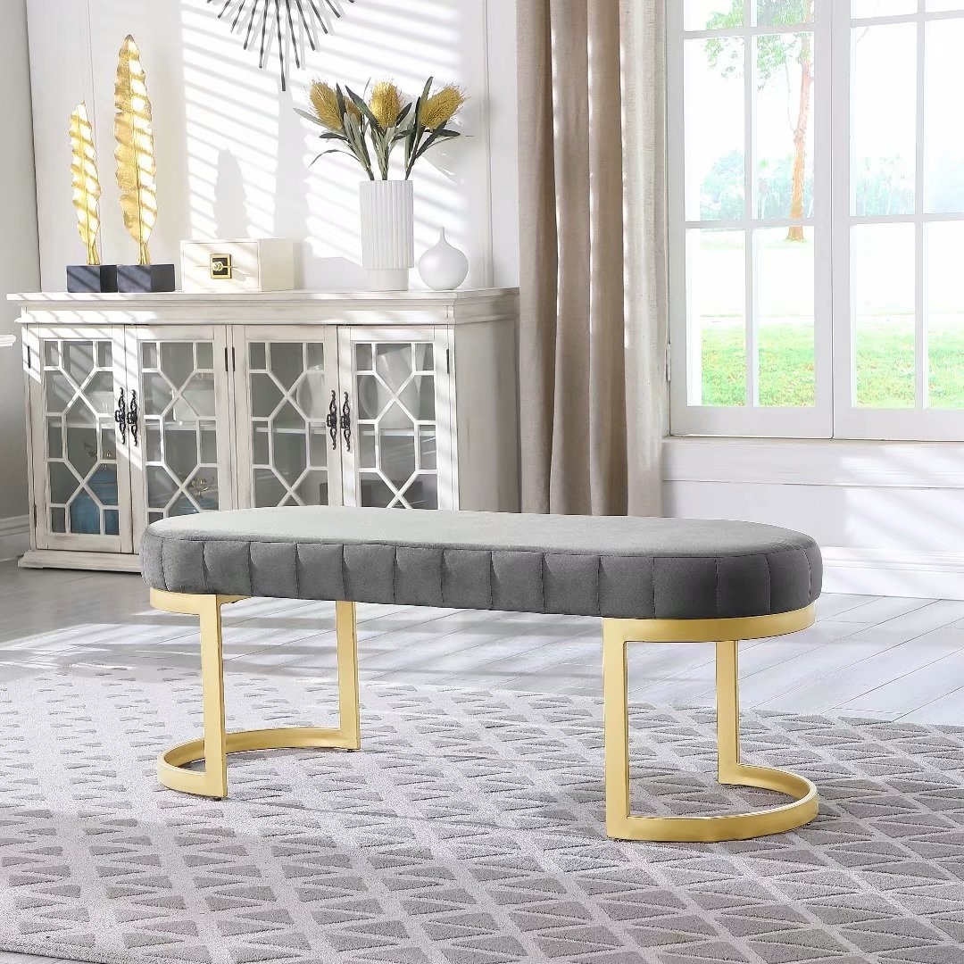 Morden Fort Contemporary Bench Upholstered Velvet Bench Seat with Metal Legs for Entryway Bedroom Living Room