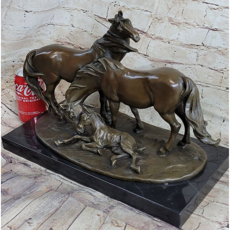 Horses Harmony Stallion Bronze Sculpture Statue Hot Cast Marble Base Figurine Sa