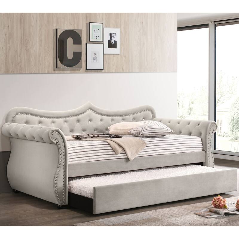 Fabric Upholstered Wooden Daybed with Trundle