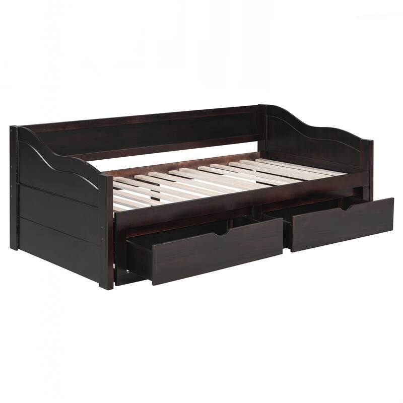 Wooden Daybed with Trundle Bed and Two Storage Drawers