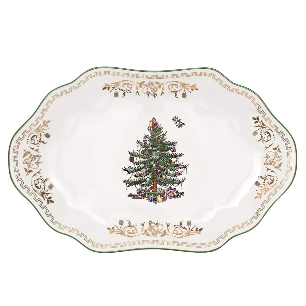 Spode Christmas Tree Gold Medium Oval Platter - 13-Inch
