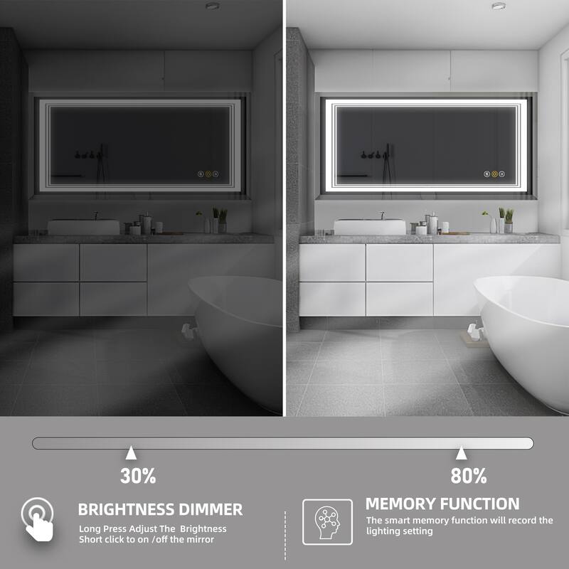 RS Rectangular Wall Mount Vanity Mirror with Lights for Bathroom, 3 Colors Dimmable LED, Anti-Fog, Memory Function