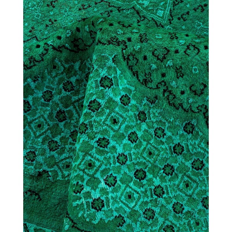 Overton Hand Knotted Wool Vintage Inspired Modern Contemporary Overdyed Green Area Rug - 9' 10" x 14' 8"