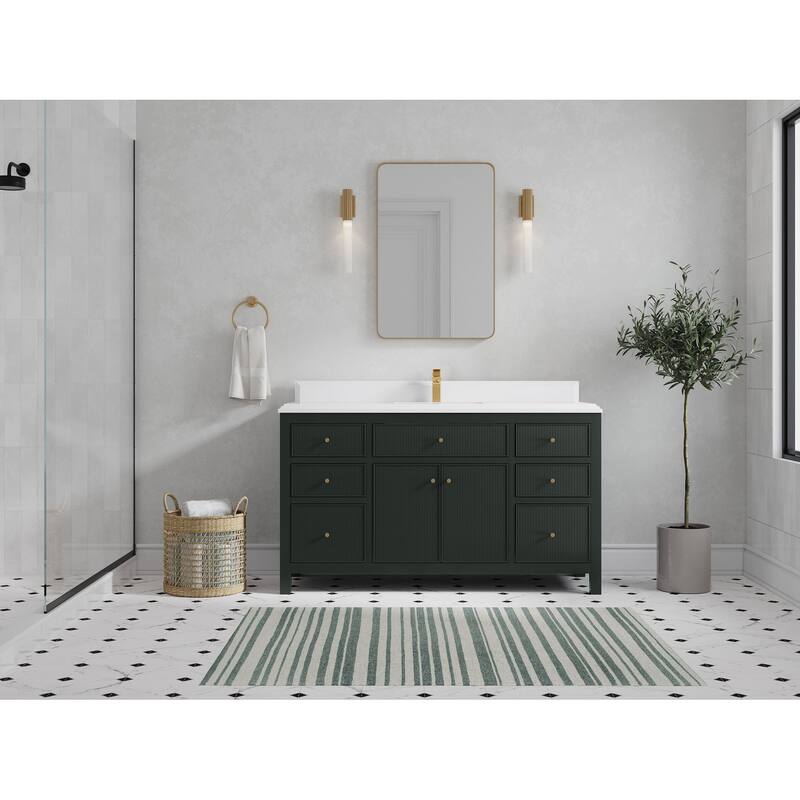 Willow Collections 60 in W x 22 in D Sonoma Free Standing Reeded Single Sink Bathroom Vanity with Countertop