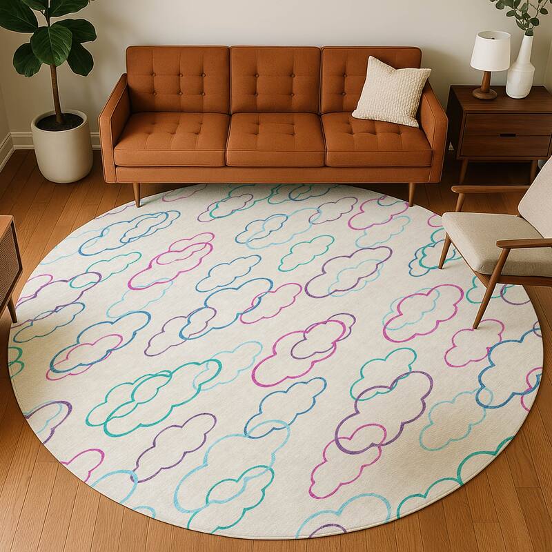 Machine Washable Indoor/ Outdoor Modern Clouds Chantille Rug