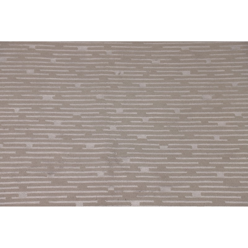 Beige Striped Nepalese Oriental Area Rug Hand-Knotted Wool Carpet - 5'10" x 8'8"