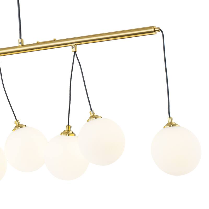 8-Light Gold Linear Kitchen Island Pendant Light Frosted Glass Globes - Dia.39.37-in
