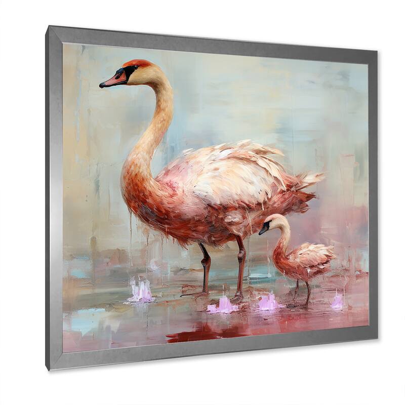 Designart "Pink Blooming Swan Beauty" Swans Wall Decor Pink Modern Entryway Framed Wall Art Print