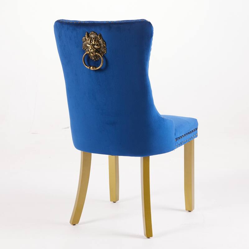 Velvet Dining Chairs Set of 2, Tufted Dining Chairs with Nailhead Trim, Kitchen Chairs with Lion Head Pulls Ring & Wooden Legs