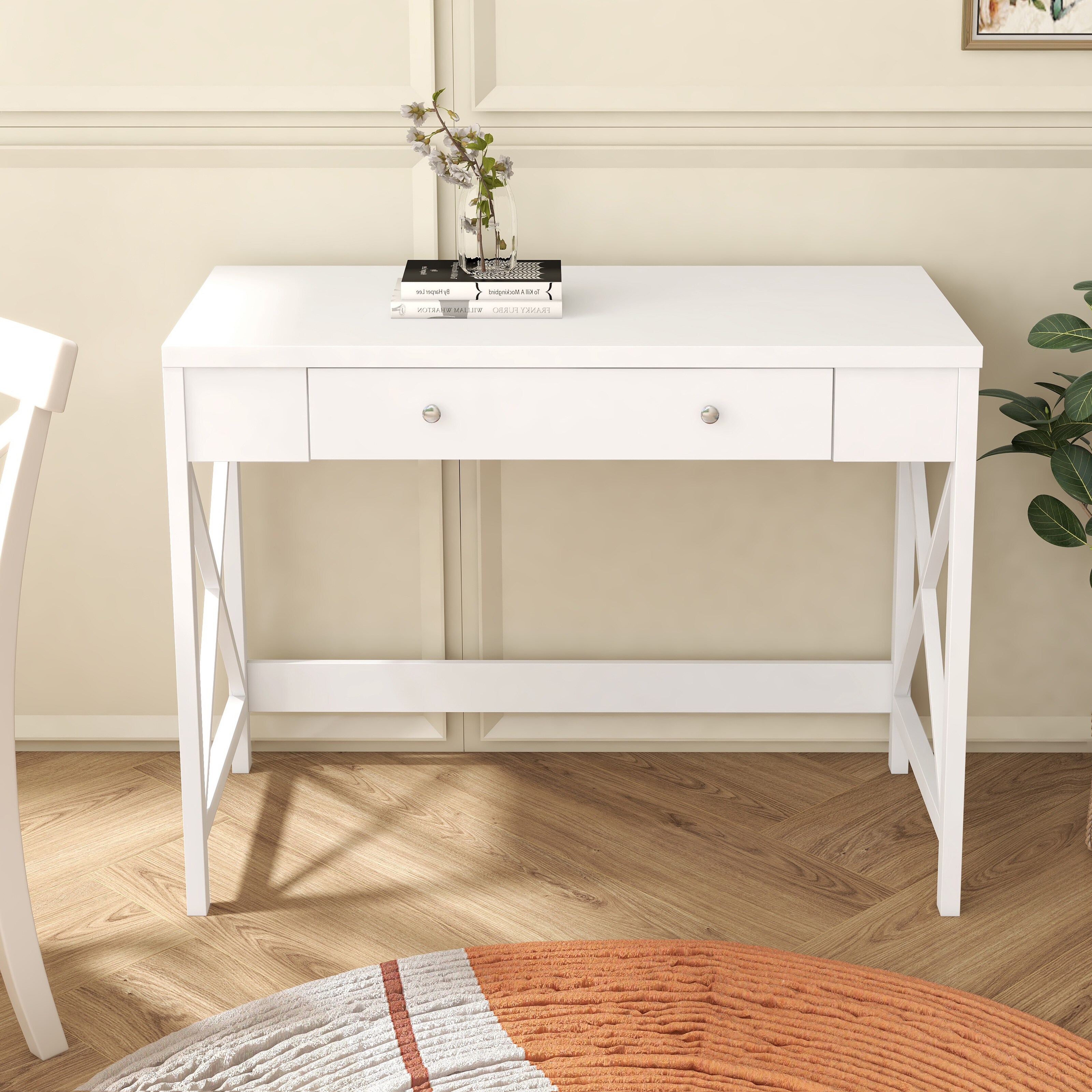 Modern Home Office Desk Study Table with Storage Computer Desk Writing Desk and X Design Makeup Vanity Dressing Table