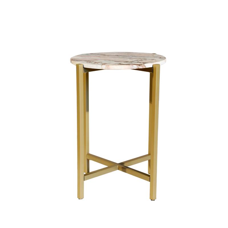 Marble Side Table For Living Room With Metal Frame-21 Inch Height