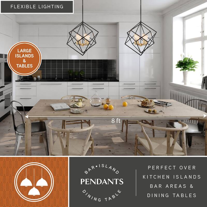 Rad 4 Light Mid-Century Modern Geometric Cage Bulb Pendant