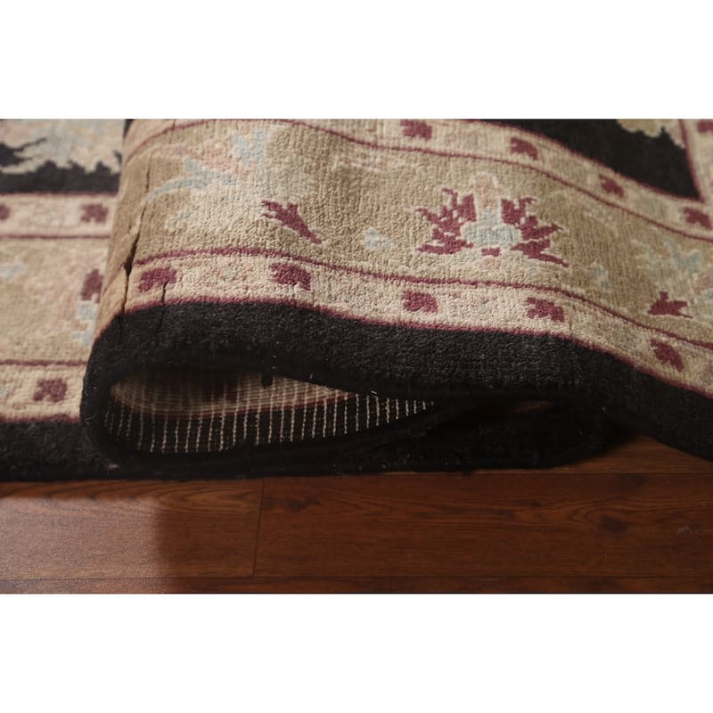 Black Floral Oushak Oriental Area Rug Hand-Knotted Wool Carpet - 5'5" x 7'9"