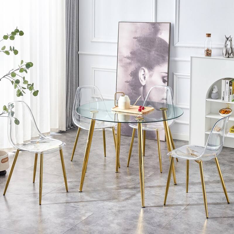 40" Round Glass Tabletop Dining Table with Metal Legs