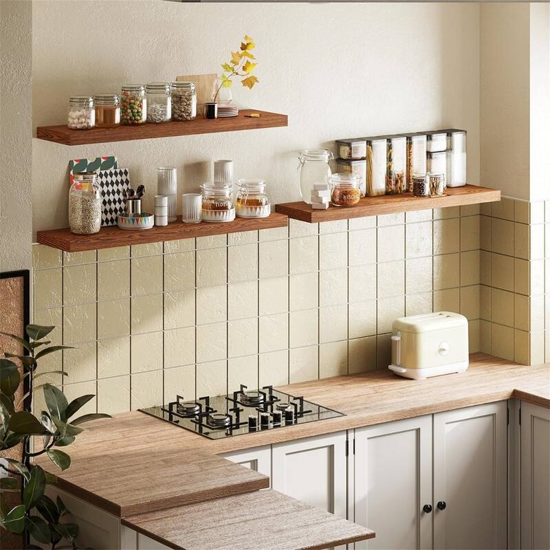 Floating Shelves Wooden Shelves with Invisible Brackets Set of 3 - 7.68"D x 31.5"W x 1.5"H
