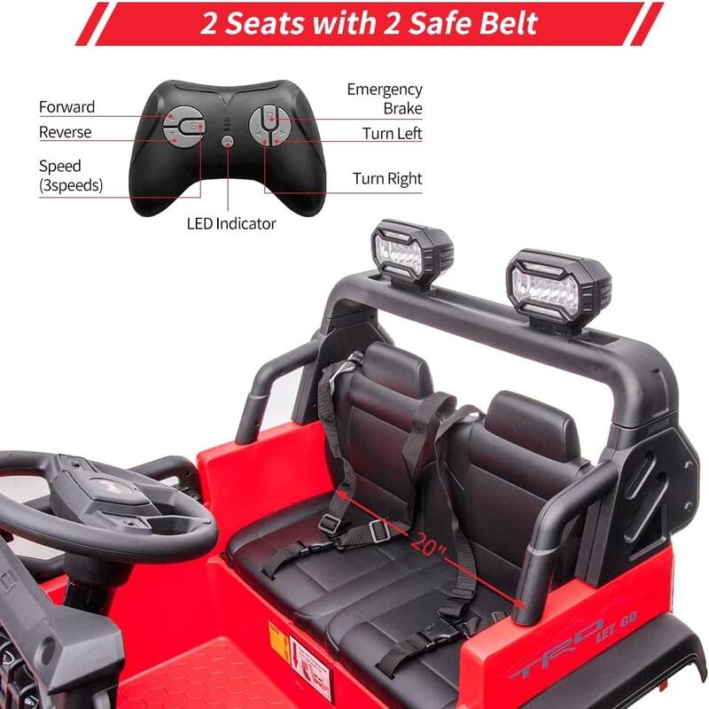 24V Kids Ride On Car with Remote Control,Ride On Truck with 2 Seats 20" Extra Large Seat Wide