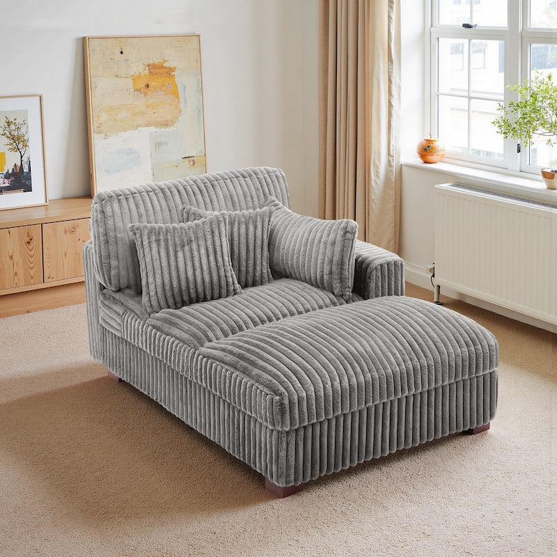 Modern Indoor Chaise Lounge Couch with Pillows - Light Grey - Right Facing