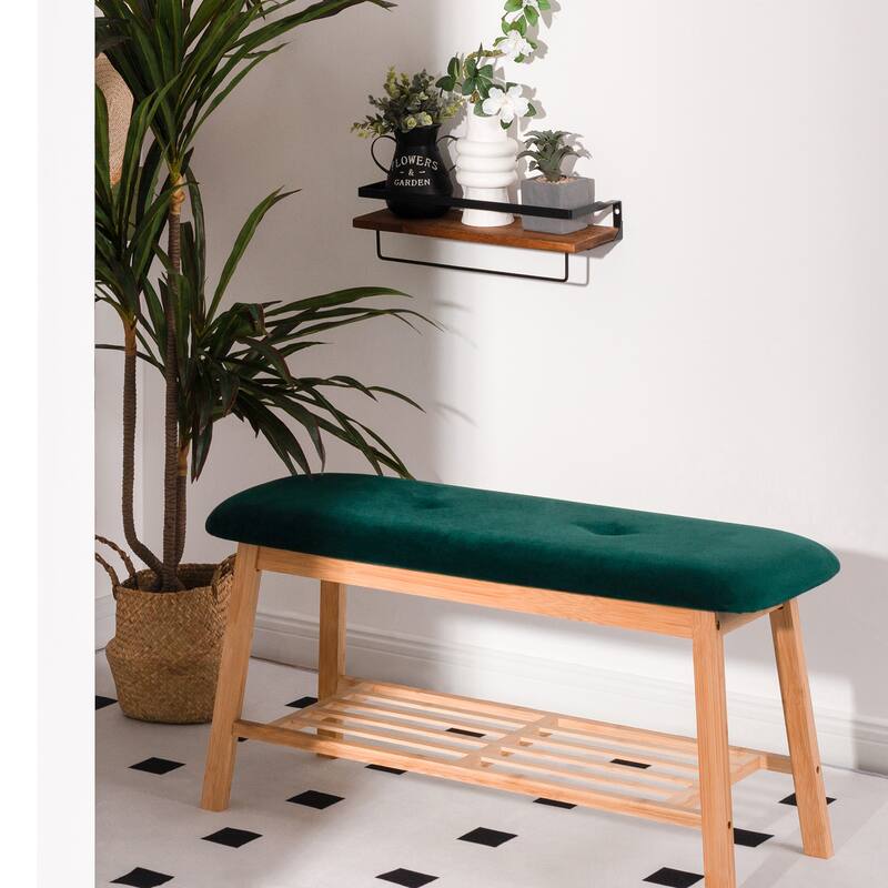 StorageWorks Tufted Bench, Entryway Bench with Shoe Storage Shelf - 36.22"x13.78"x17.72"