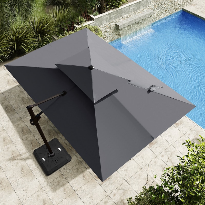 9 x 12 ft Outdoor Double Top Patio Cantilever Umbrella with Base
