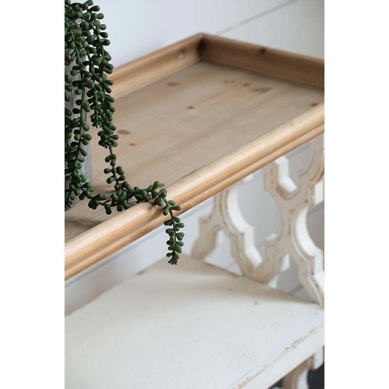 35.5" x 14" x 32" Distressed and Natural Wood Shelf Tray