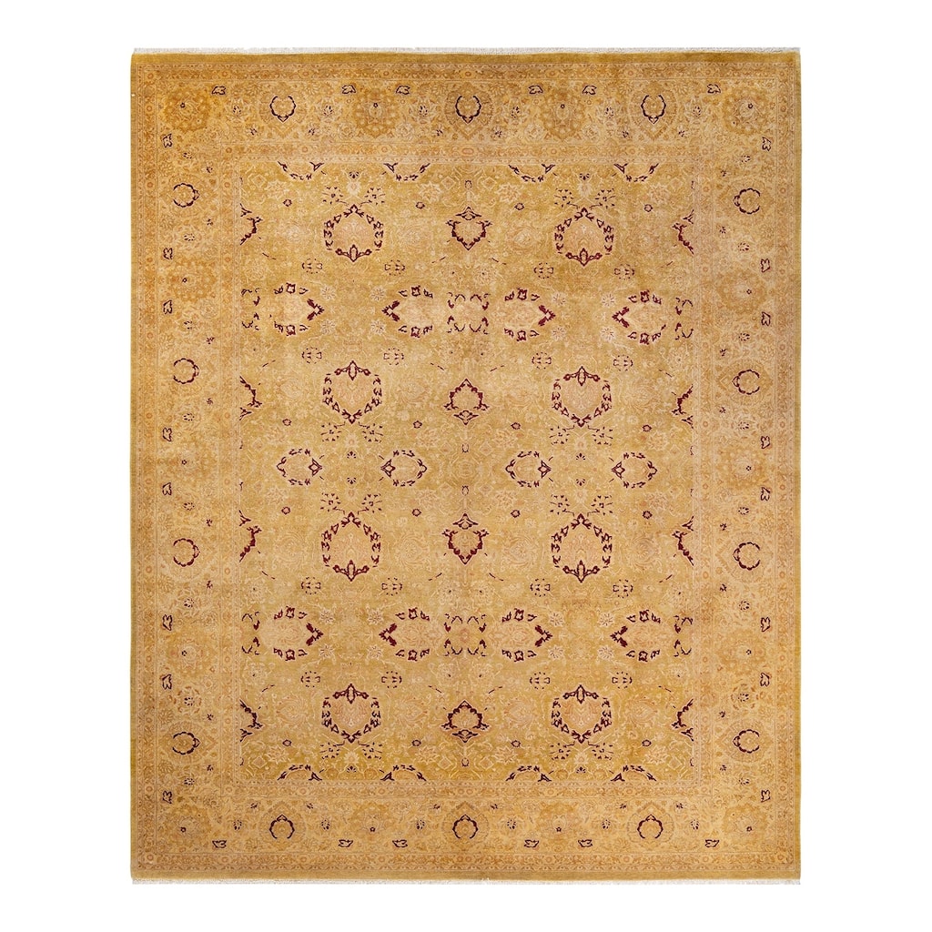 Overton Hand Knotted Wool Vintage Inspired Traditional Mogul Green Area Rug - 8' 2" x 10' 1"