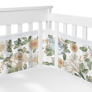 Sweet Jojo Designs + BreathableBaby Breathable Mesh Crib Liner Pad Vintage Floral Blue Yellow Girl -Shabby Chic Rose Flower Boho