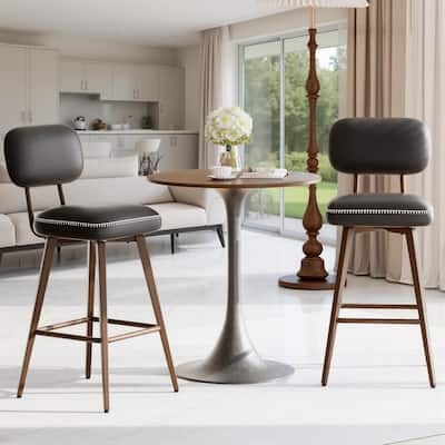 360 Swivel Bar Stools with Back, PU Leather Counter Height Stools 26 Inch for Kitchen Island