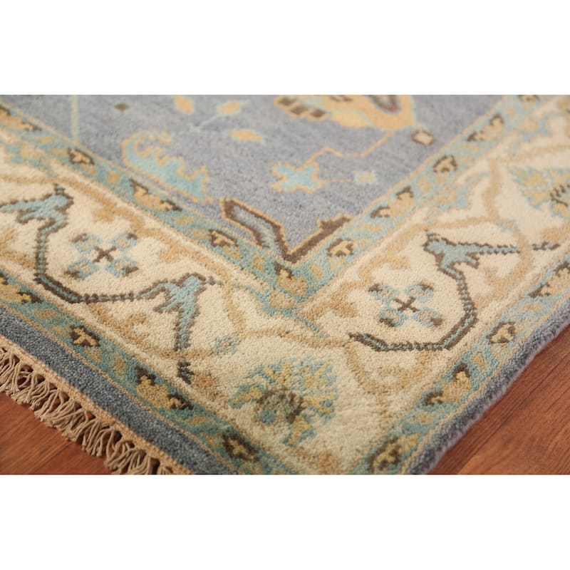 Light Blue Oushak Oriental Rug Handmade Wool Carpet - 4'2"x 5'11"