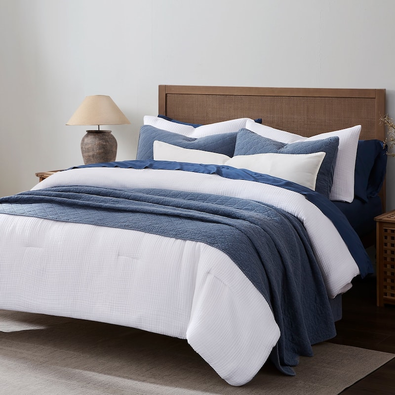 HiEnd Accents 100% Cotton Voile Muslin Gauze Soft and Lightweight Bedding 3 Piece Comforter Set - White - Twin