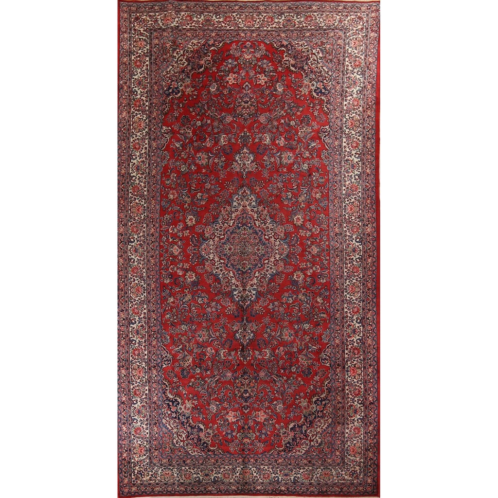 Floral Hamedan Large Vintage Persian Rug Hand-Knotted Wool Carpet - 8'11" x 17'11"