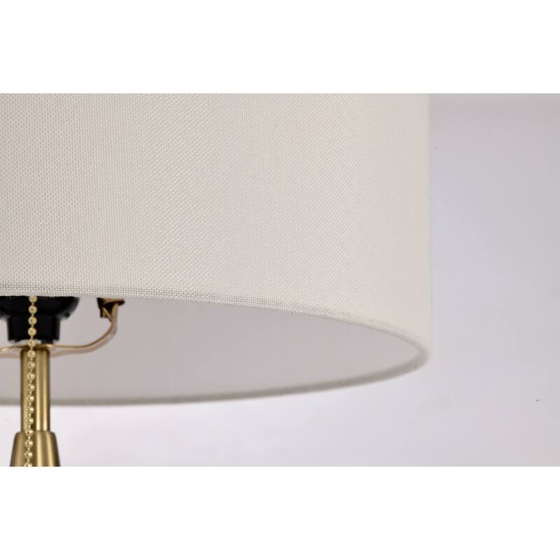 Linen Shade 6 Inch Brass Base Finish Pull Chain Table Lamp