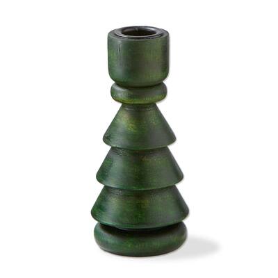 Small Green Wood Tree Taper Candle Holder for Christmas 2.25x2.25x5.75 in Decorative Taper Holders