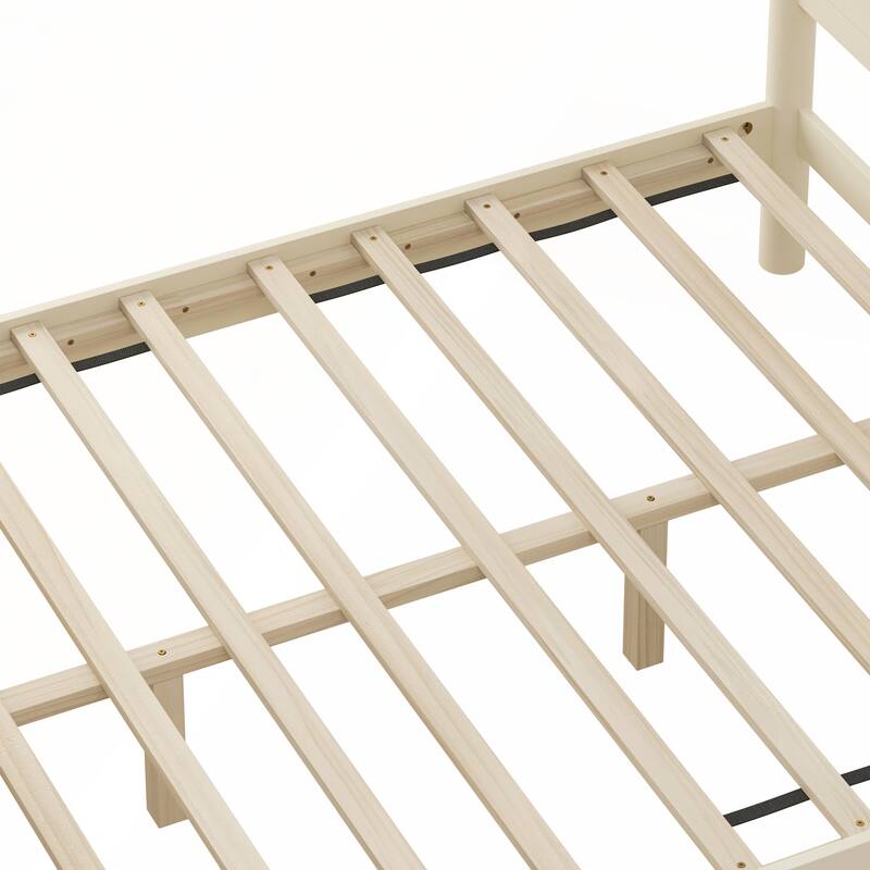 Wood Platform Bed Frame with Headboard and Wooden Slat Support