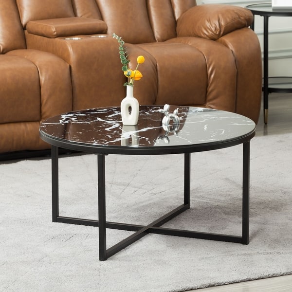 tradecheetllc Cross Legs Glass Coffee Table with Metal Base Bed Bath