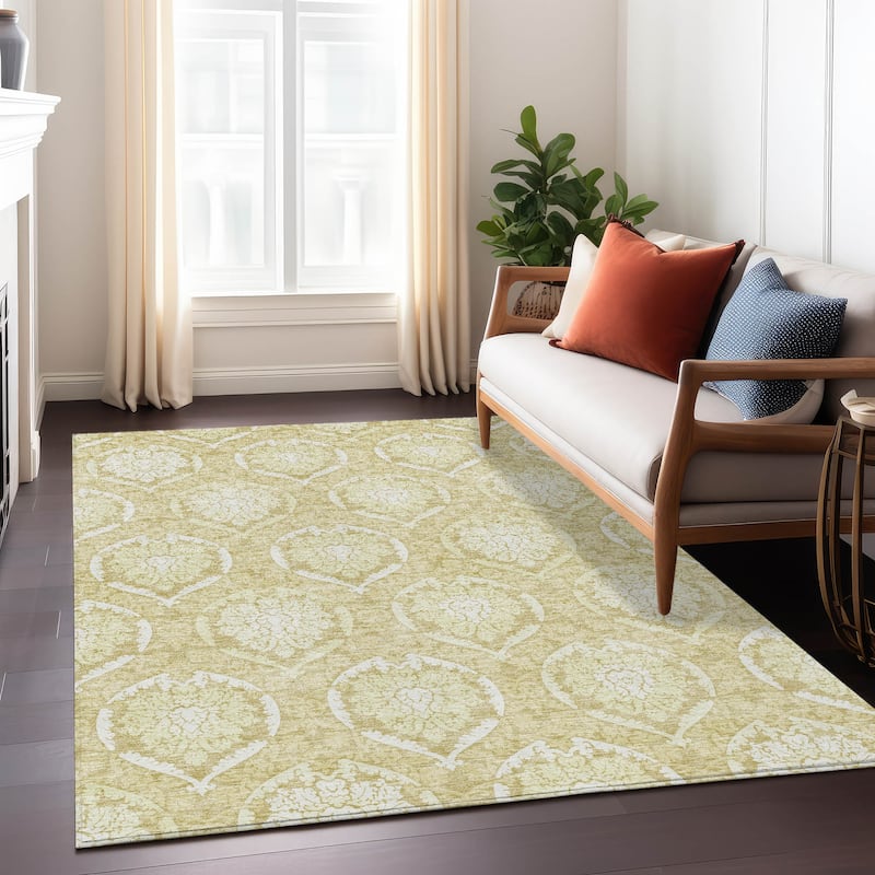 Machine Washable Indoor/ Outdoor Chantille Traditional Damask Rug