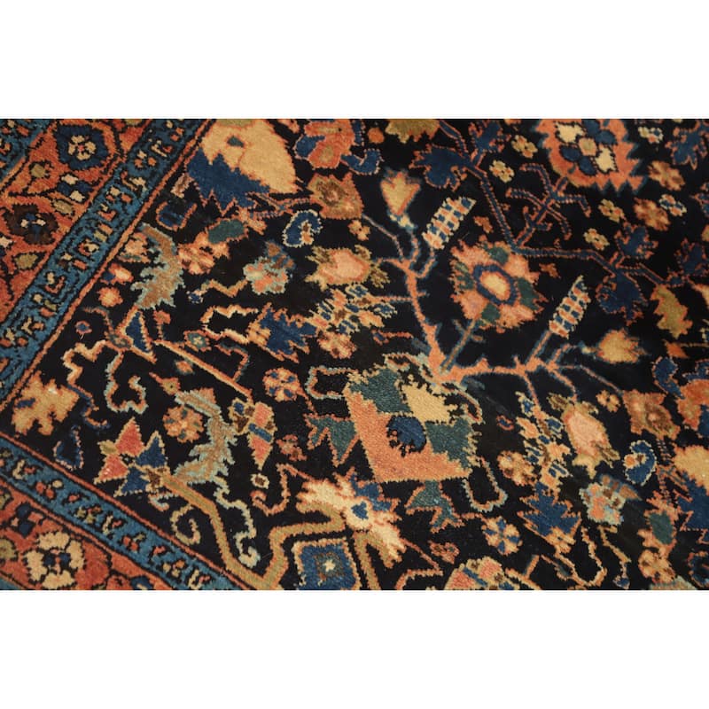 Hand Knotted Oriental 100% Wool Carpet Traditional Floral Navy Blue & Blues Malayer Area Rug - 3' 10'' X 2' 9''