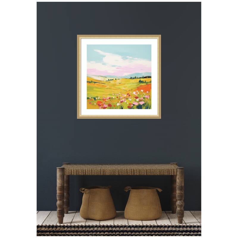Kate and Laurel Framed Art Colorful Meadow Landscape by The Creative Bunch Studio