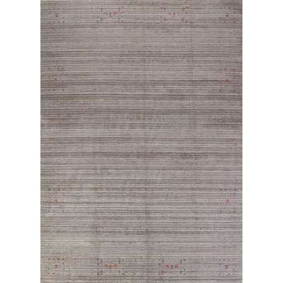 Tribal Gabbeh Indian Area Rug Handmade Grey Wool Carpet - 8'11" x 12'5"