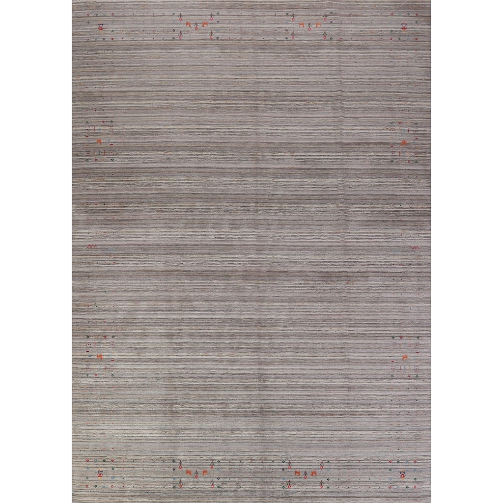 Tribal Gabbeh Indian Area Rug Handmade Grey Wool Carpet - 8'11" x 12'5"