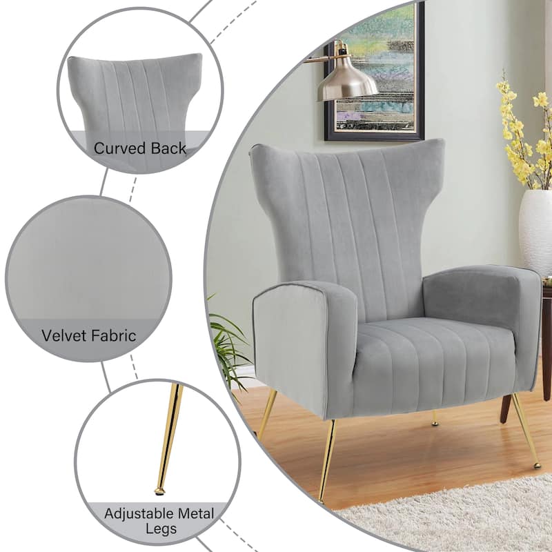Mid-Century Velvet Wingback Accent Chair with Metal Legs