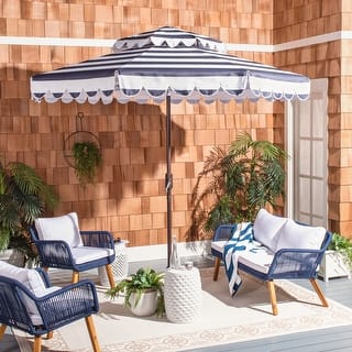 SAFAVIEH Vienna 9ft Outdoor Patio Umbrella Double Top with Scalloped Edge - UV Resistant, Crank Lift & Button Tilt