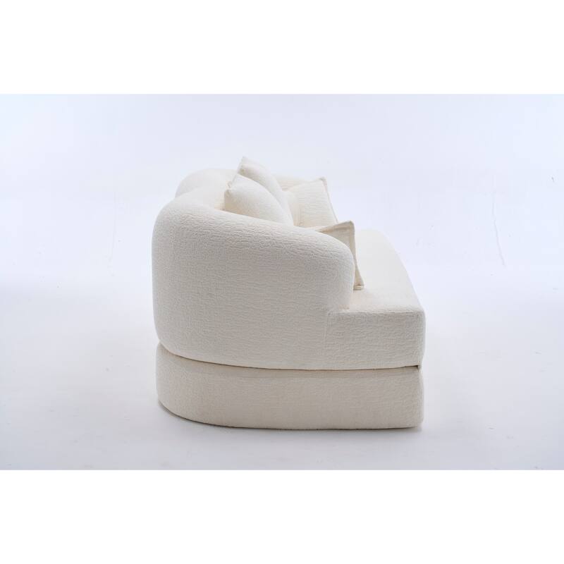 Modern 2-in-1 2-Seater Sofa Foldable Sofa Bed with 4 Pillows, Woodgrain Chenille Fabric, for Living Room