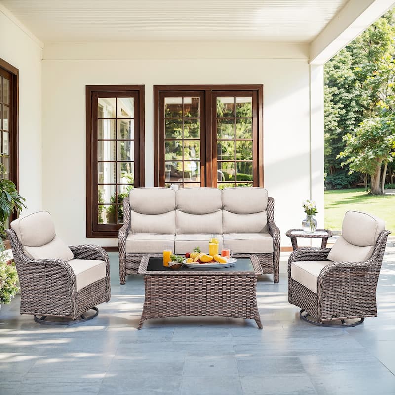 Gymojoy 5-Piece Patio Furniture Set with Swivel Glider Chairs, 6-Inch Ultra-Plush Cushions & Water-Resistant Olefin Fabric
