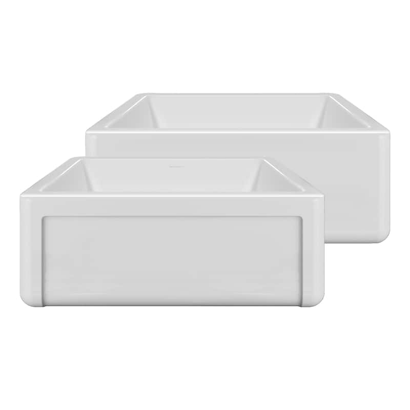 Reversible Fireclay Kitchen Sinks With Grid Three Edge Frame, Plain Front Apron - 27" X 18"